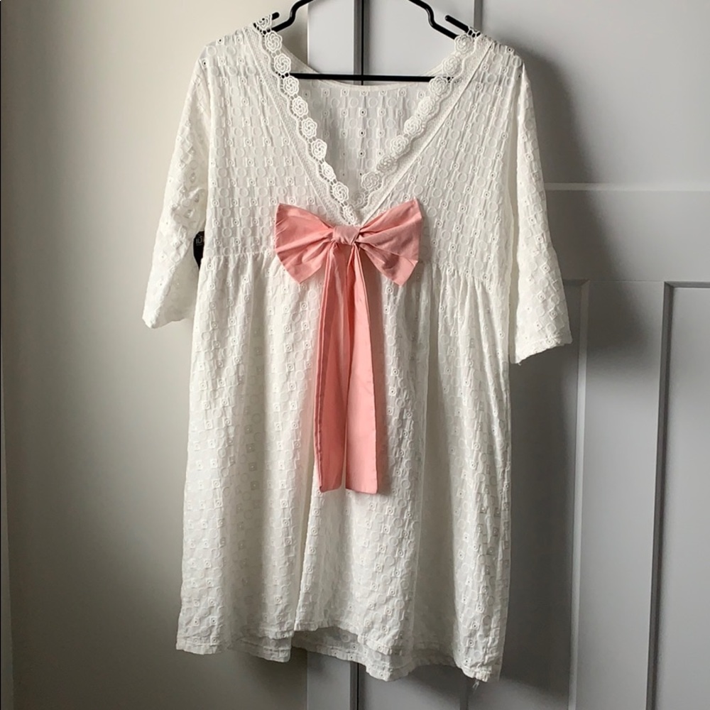 💙3/$30 pink bow low back white summer beach dress - Picture 3 of 8